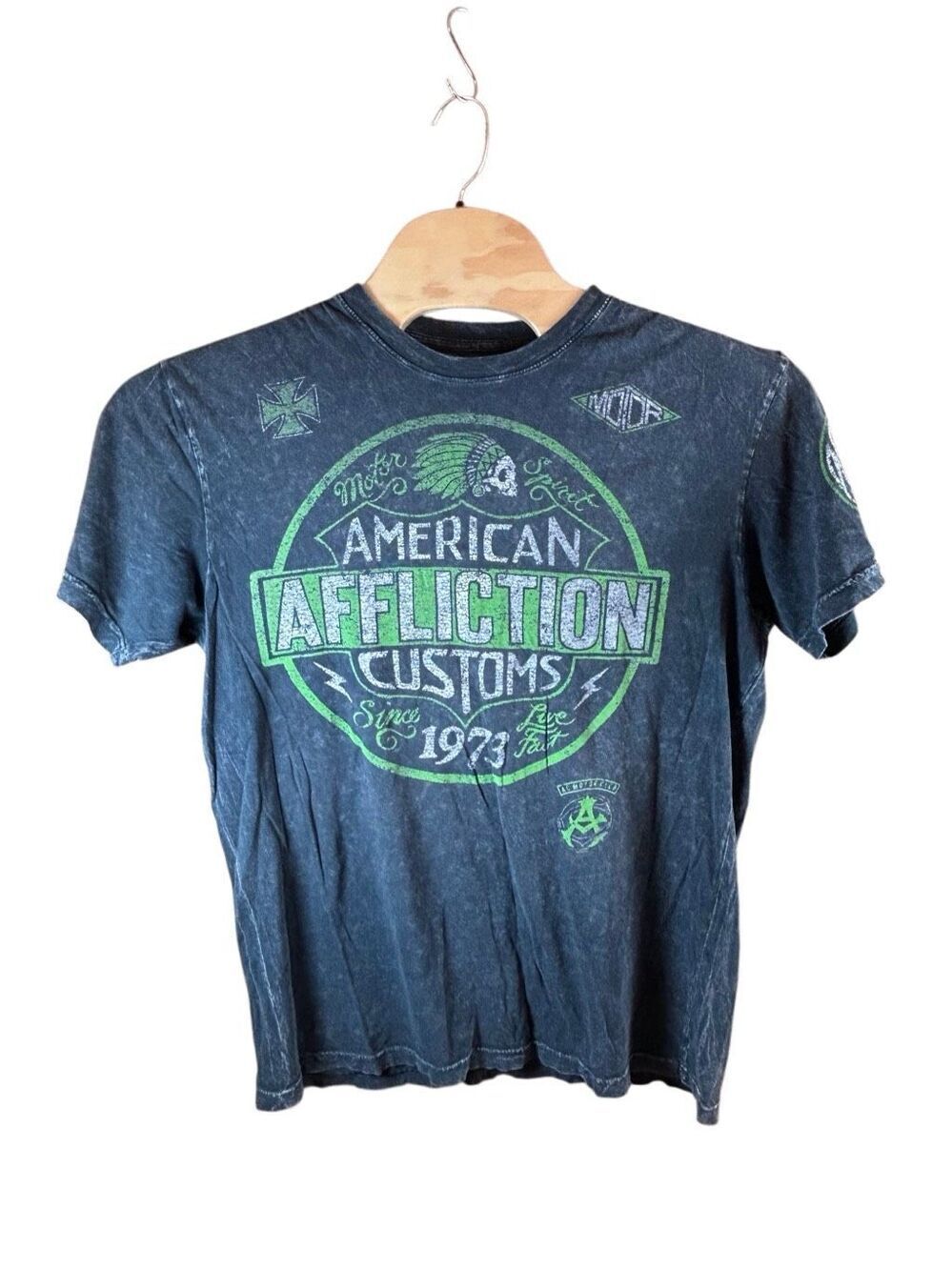 Vintage Affliction Mens XL Distressed Spell Out Skull MMA Fighting T-Shirt